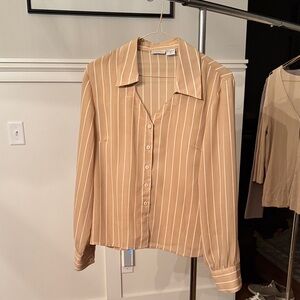 Newport News Beige Pinstripe Blouse